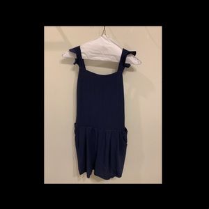 navy linen overall-style romper